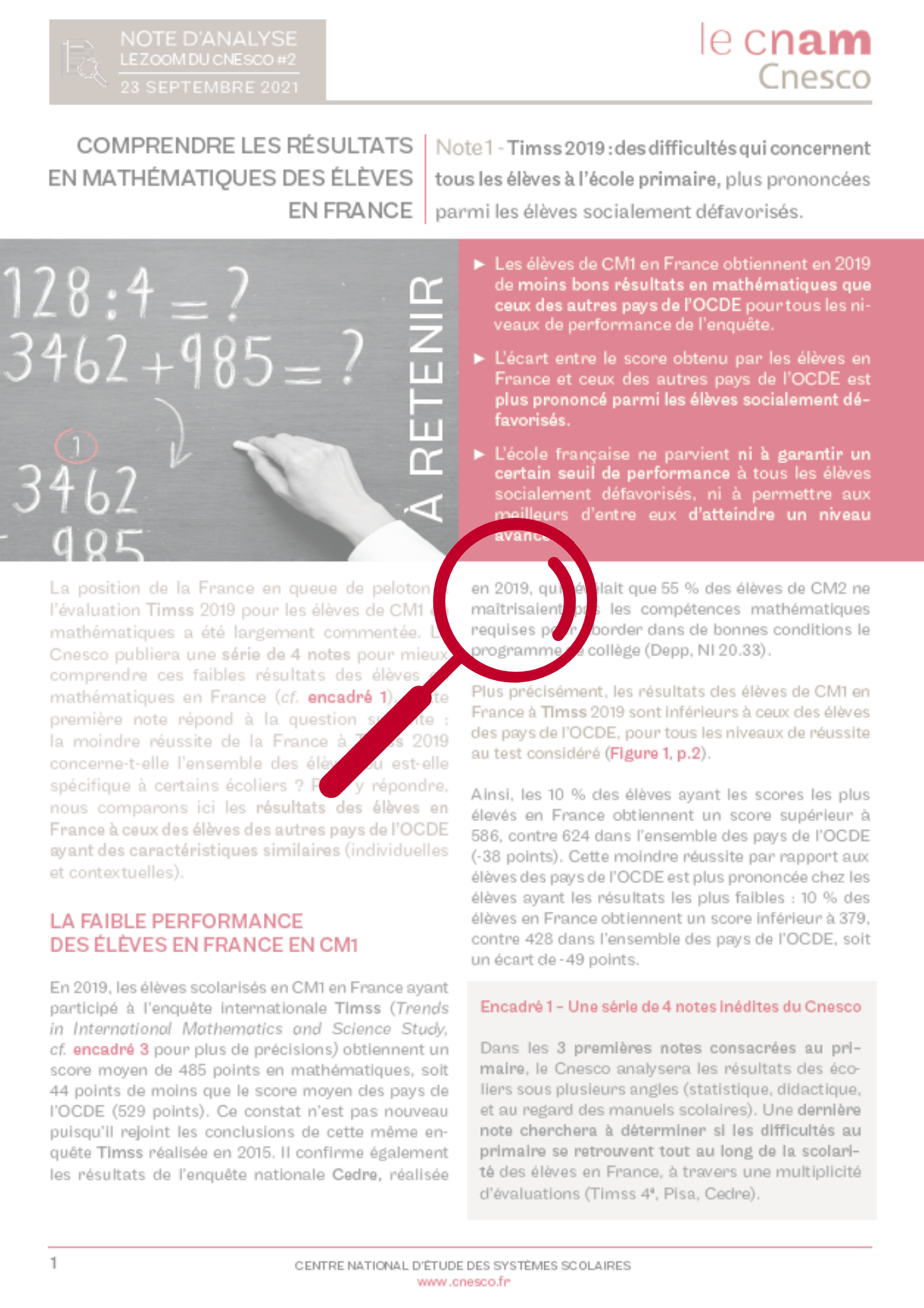 Comprendre les résultats en mathématiques des élèves en France – Timss 2019 : des difficultés qui concernent tous les élèves à l’école primaire, plus prononcées parmi les élèves socialement défavorisés