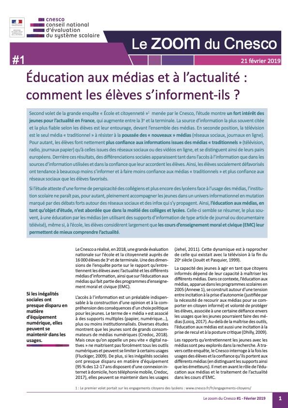 Éducation aux médias et à l’actualité : comment les élèves s’informent-ils ?