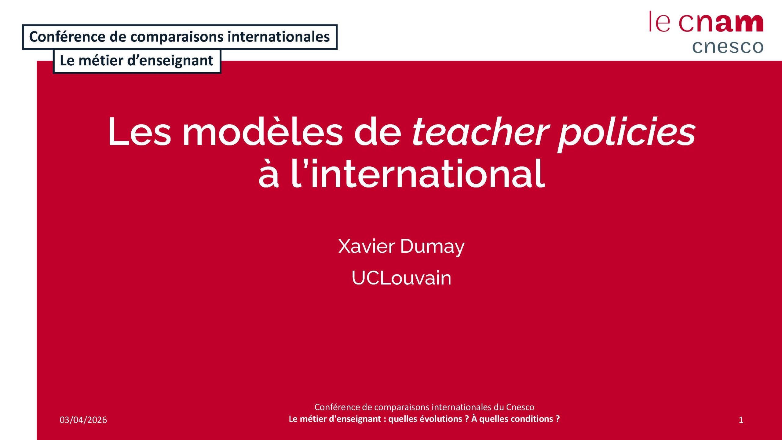 Couverture de la présentation de Xavier Dumay pour la conférence sur le métier d'enseignant
