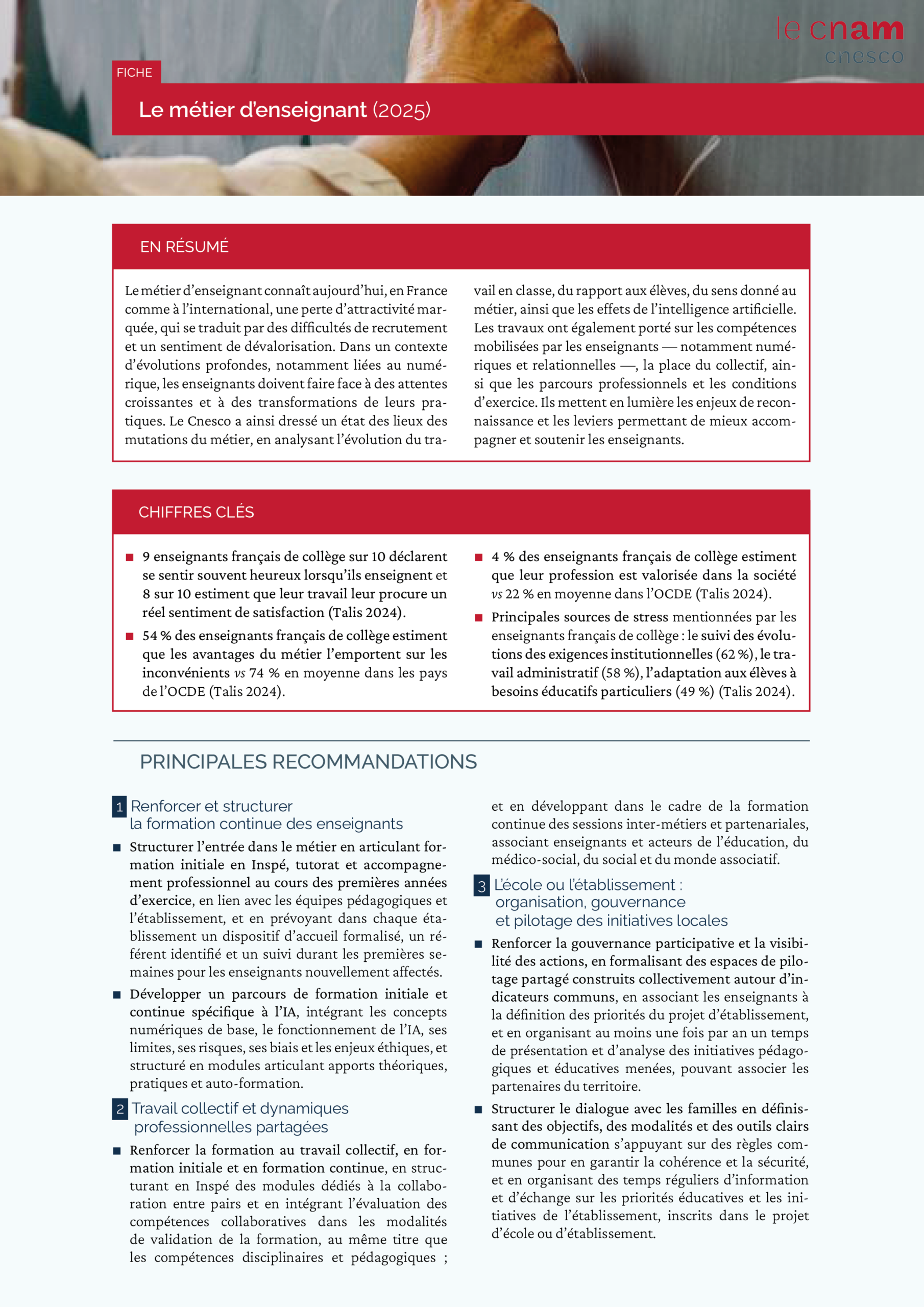 Couverture de la fiche thématique Métier enseignant