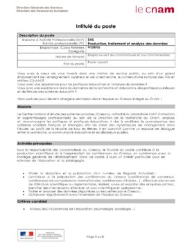 Fiche de poste Chargé de mission Févirer à Juin 2027